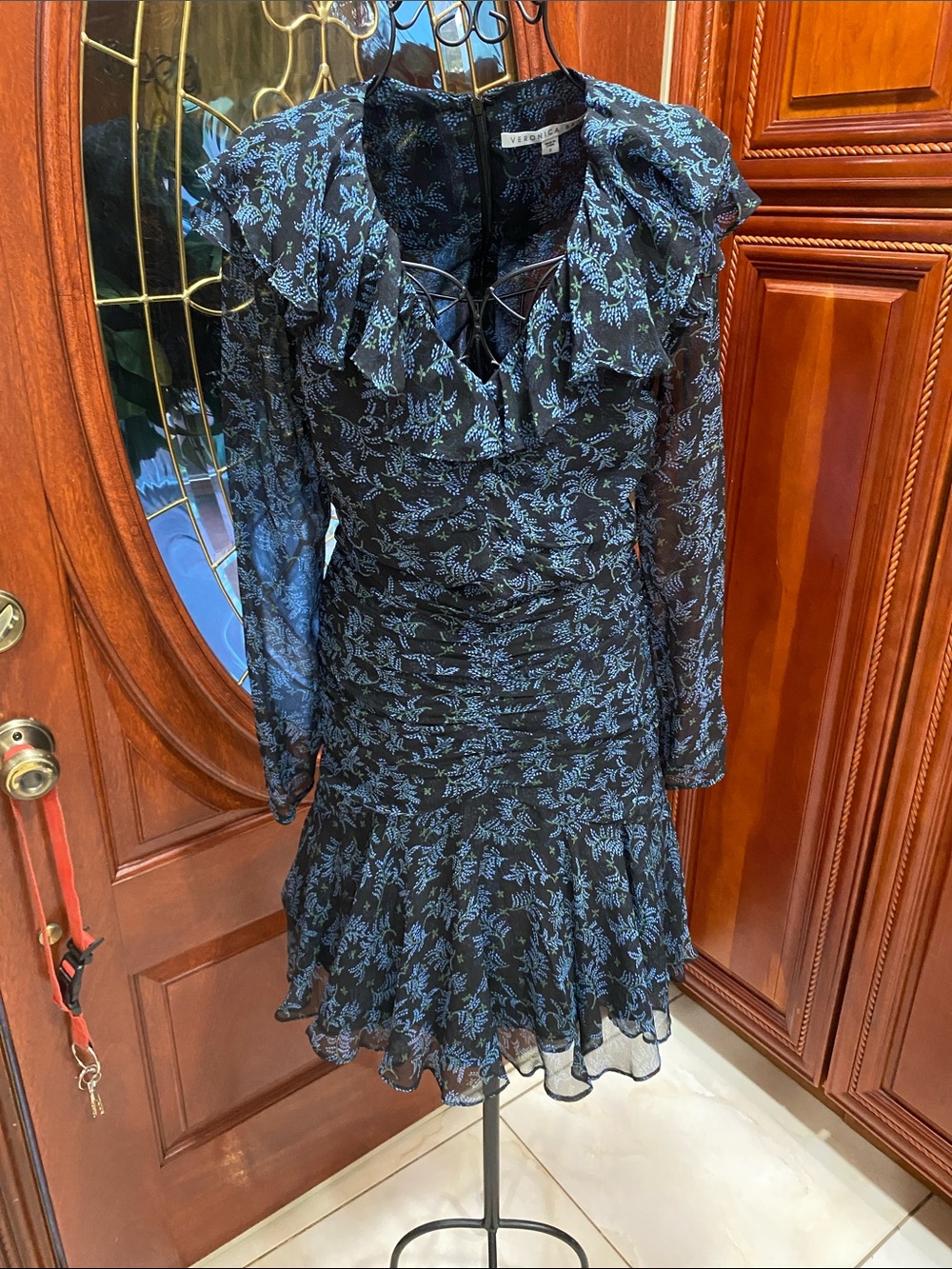 Veronica Beard Black Dress with Light Blue Floral Print